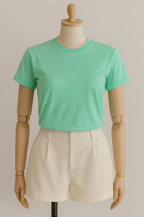 T-SHIRT MANGA DOBRADA - VERDE ACQUA