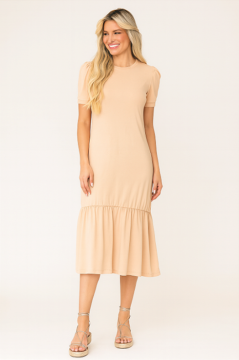 VESTIDO MANGA PRINCESA - BEGE DESERTO