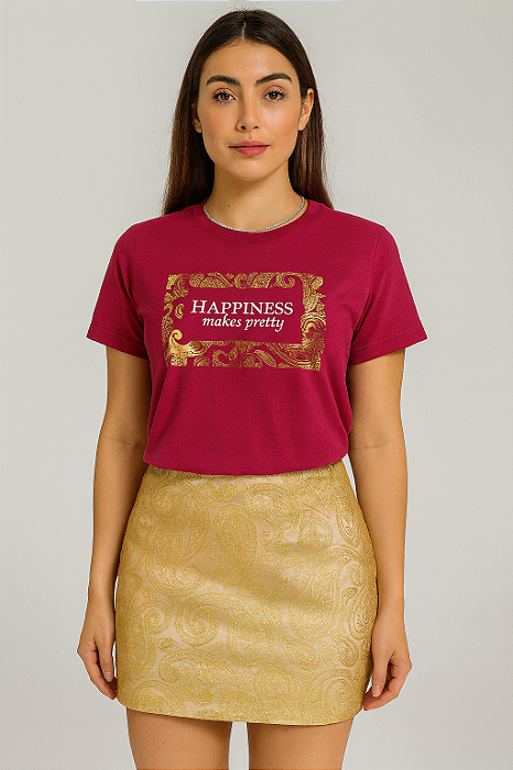 T-SHIRT HAPPINESS MAKES PRETTY C/FOIL - ROSA CARMIM