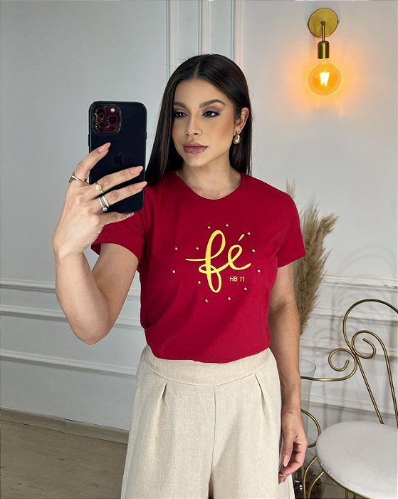 T-SHIRT FÉ C/APLICAÇAO - CHERRY RED