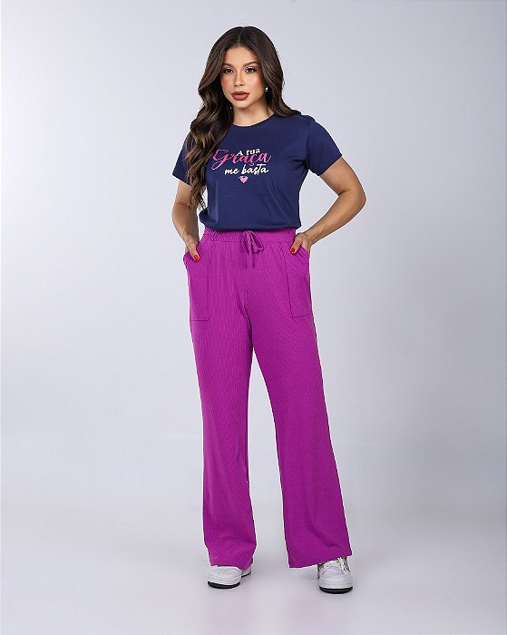 CALÇA PANTALONA CANELADA - ROXO