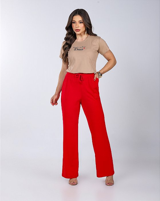 CALÇA PANTALONA CANELADA - VERMELHO