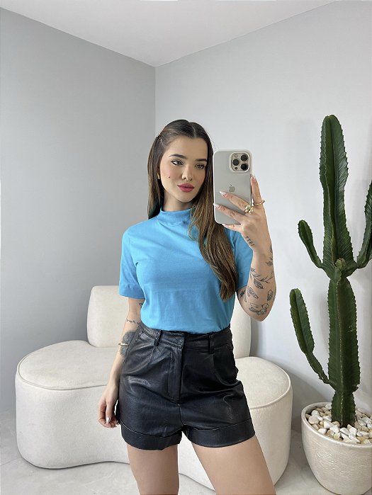 T-SHIRT GOLA ALTA LISA - ACQUA BLUE