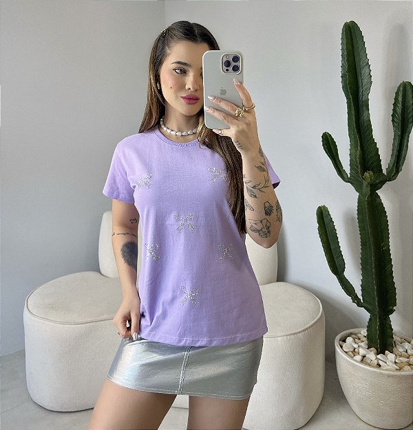 T-SHIRT MINI LAÇOS C/STRASS - LILÁS
