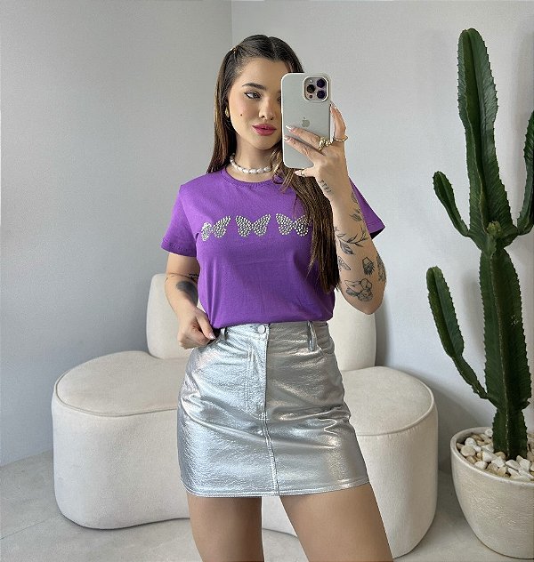 T-SHIRT TRIO DE BORBOLETAS C/STRASS - ROXO SENSITIVE