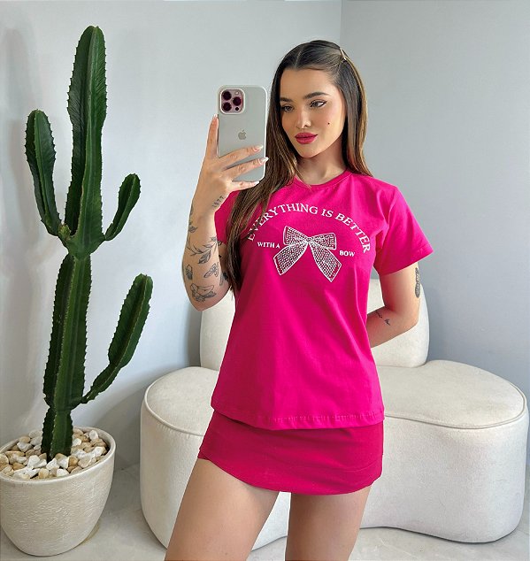 T-SHIRT EVERYTHING IS BETTER C/STRASS - ROSA PINK