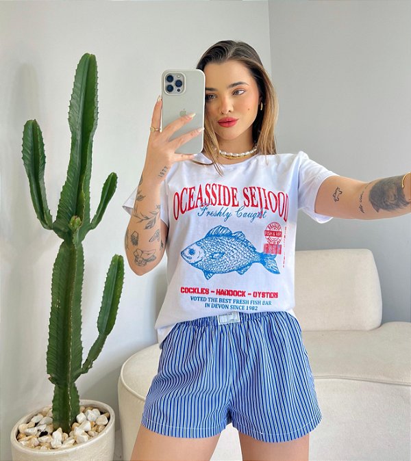 T-SHIRT OCEASSIDE SEJIOOD PEIXE - BRANCO