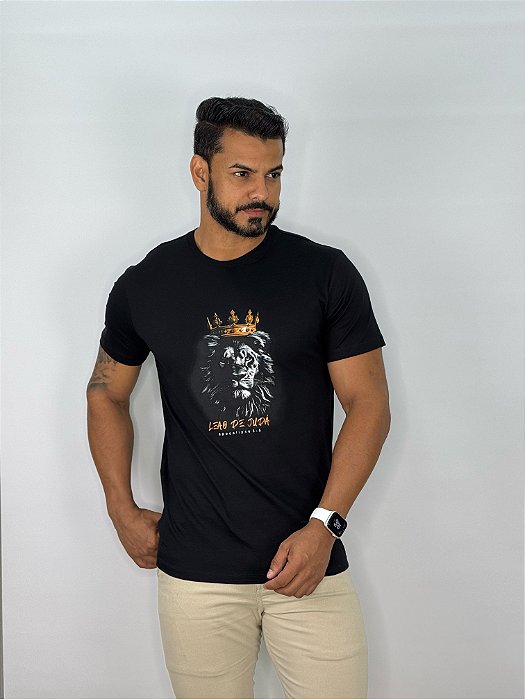 CAMISETA MASCULINA LEÃO DE JUDÁ - PRETO