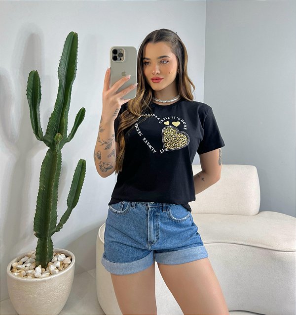 T-SHIRT IT ALWAYS SEEMS C/STRASS - PRETO