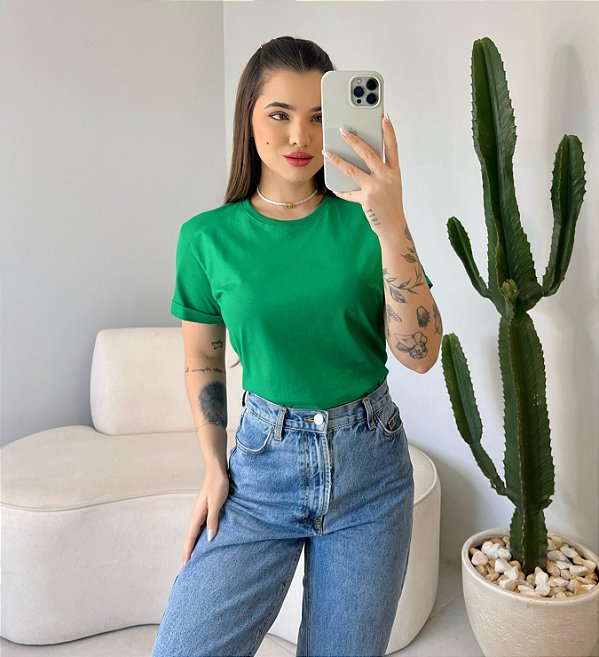 T-SHIRT MANGA DOBRADA - VERDE BANDEIRA