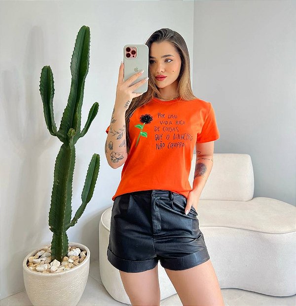 T-SHIRT POR UMA VIDA C/ APLICAÇÃO - LARANJA ENERGIC