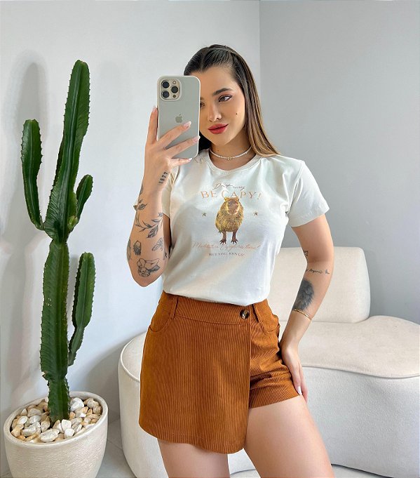 T-SHIRT CAPIVARA DON'T WORRY BE CAPY - BEGE NATURAL