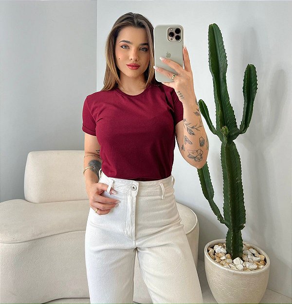 T-SHIRT MANGA DOBRADA - BORDO