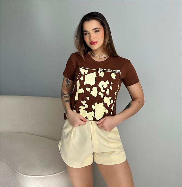 T-SHIRT TEXAS COWPRINT - MARROM