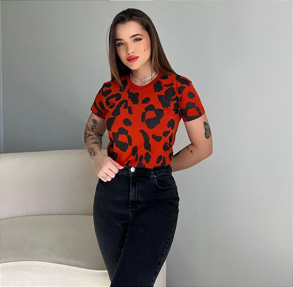 T-SHIRT ANIMAL PRINT TOTAL - TERRACOTA