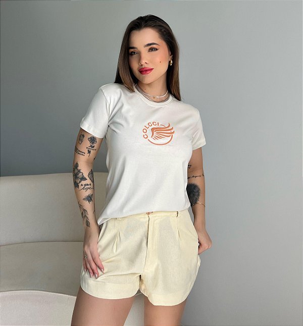 T-SHIRT COLCCI RELEVO PUFF - BEGE NATURAL