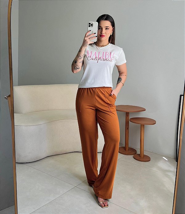 CALÇA PANTALONA VISCOLYCRA - CARAMELO
