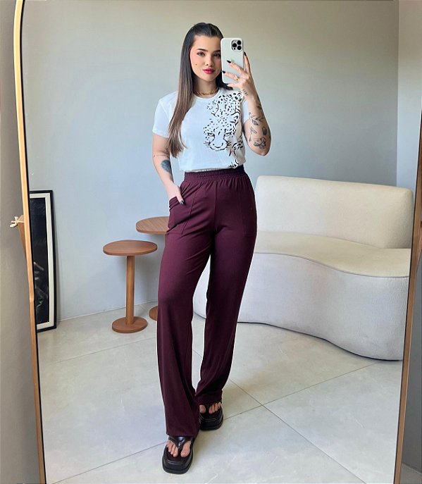 CALÇA PANTALONA VISCOLYCRA - MARROM