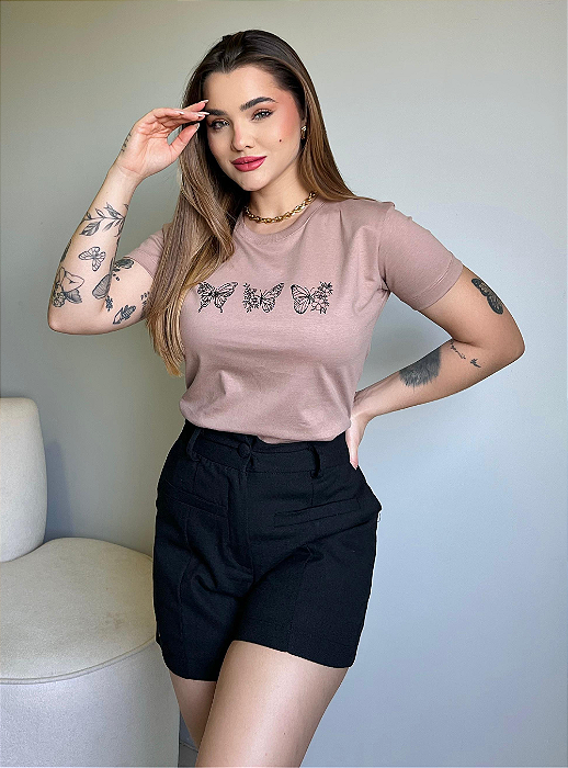 T-SHIRT TRIO BORBOLETA C/GLITTER - MOCACCINO