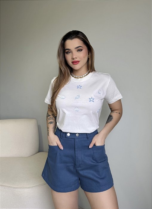 T-SHIRT ELEMENTOS DO MAR (BORDADA) - OFF WHITE