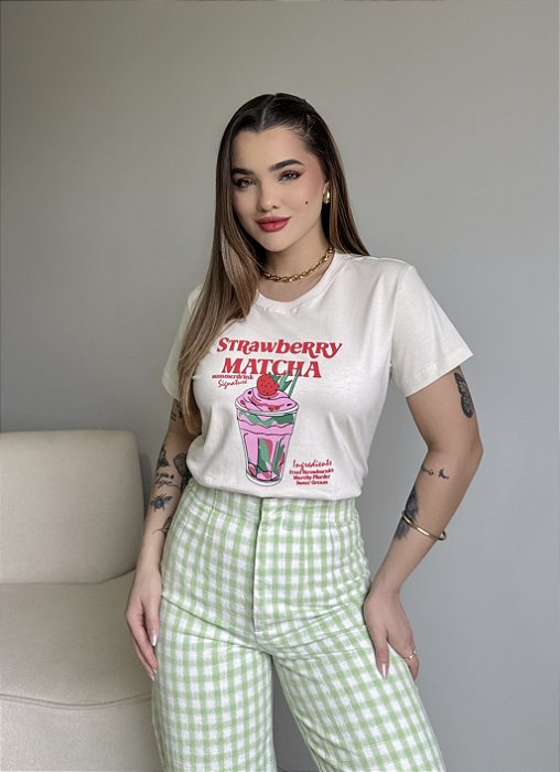 T-SHIRT STRAWBERRY MATCHA - BEGE NATURAL