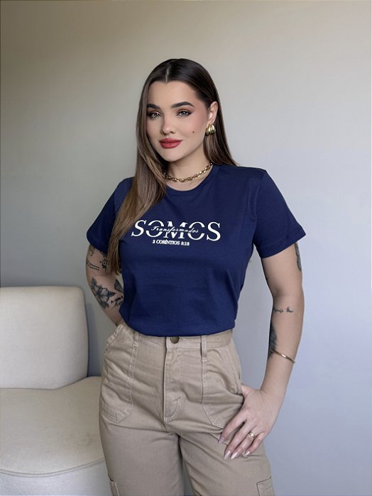 T-SHIRT SOMOS TRANSFORMADOS - AZUL MARINHO