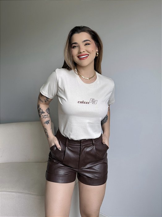T-SHIRT COLCCI (MARROM) - BEGE NATURAL
