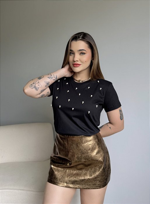 T-SHIRT PEROLAS - PRETO