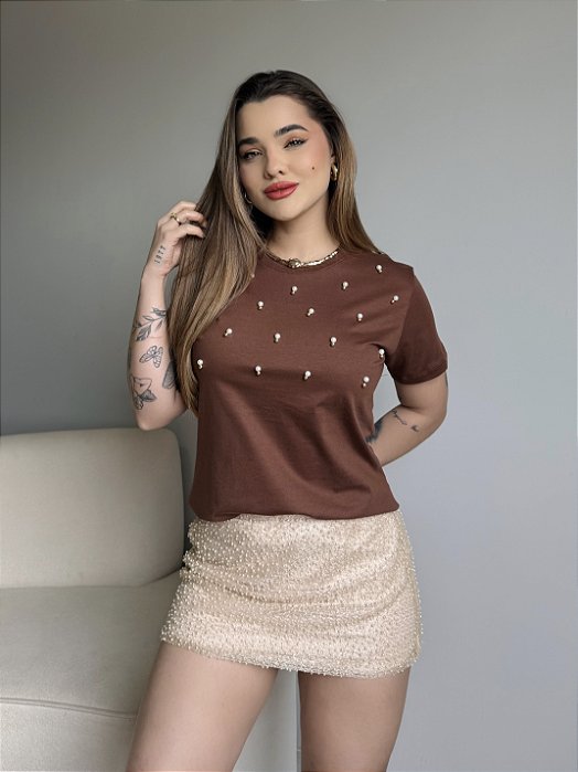 T-SHIRT PEROLAS - MARROM