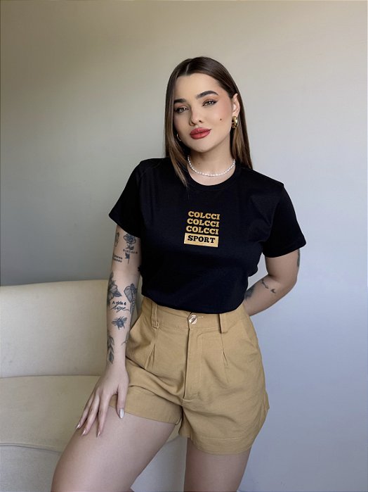 T-SHIRT COLCCI COLCCI COLCCI (DOURADO) - PRETO