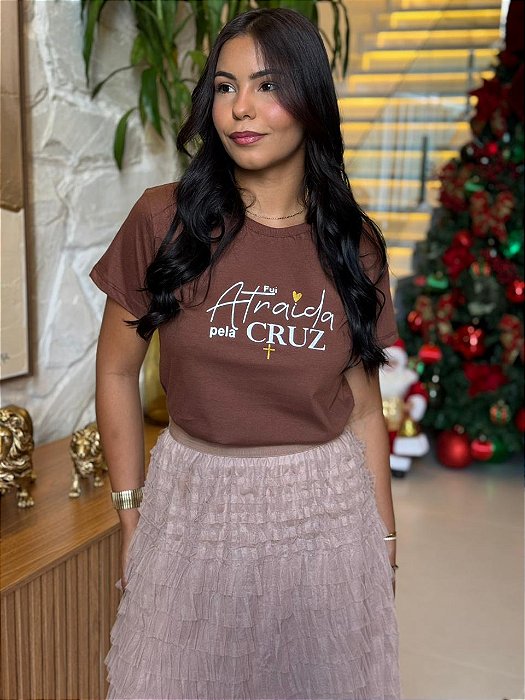 T-SHIRT FUI ATRAIDA PELA CRUZ - MARROM