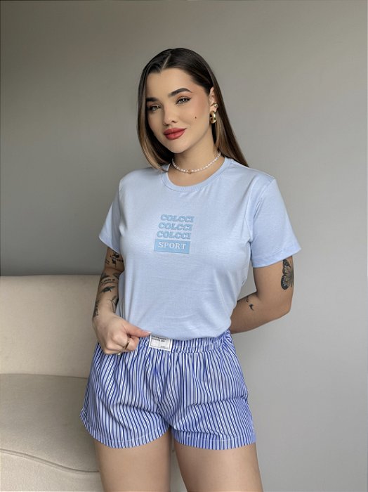 T-SHIRT COLCCI SPORT C/GLITTER - AZUL CÉU