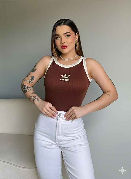 REGATA CANELADA ADIDAS - MARROM