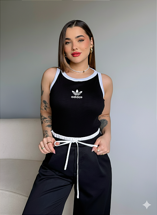 REGATA CANELADA ADIDAS - PRETO