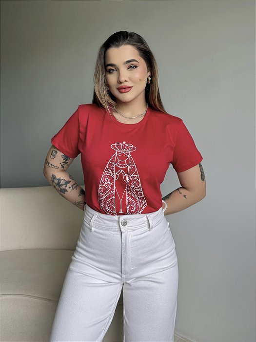 T-SHIRT NOSSA SENHORA APARECIDA C/STRASS - VERMELHO