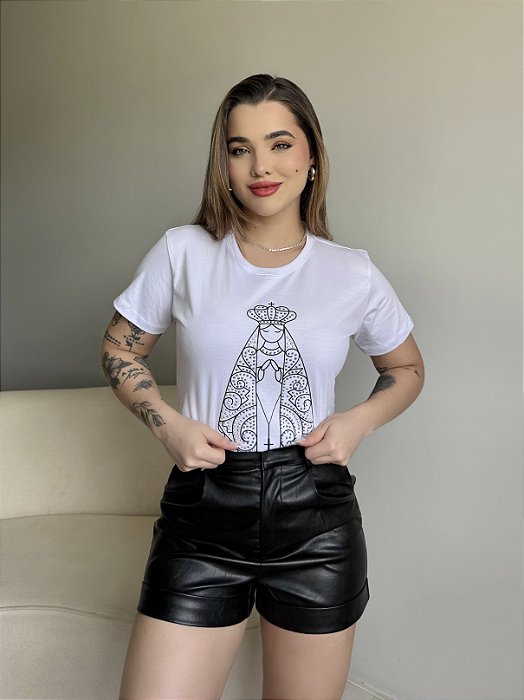 T-SHIRT NOSSA SENHORA APARECIDA C/STRASS - BRANCO