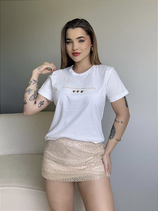 T-SHIRT APRENDA A EVOLUIR C/APLICAÇÃO - OFF WHITE