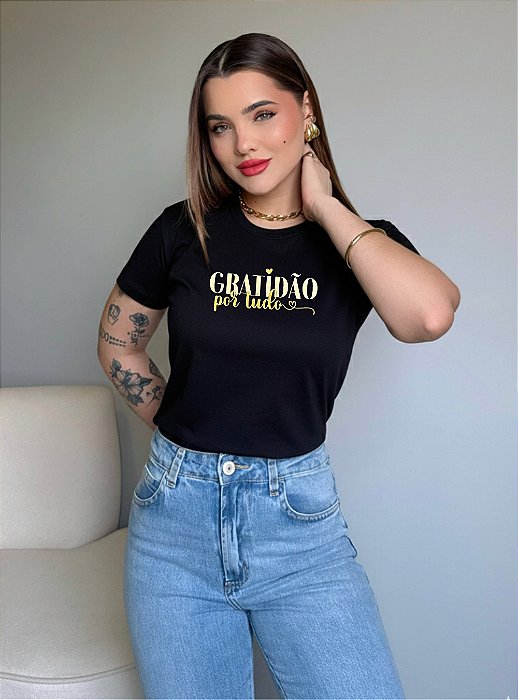 T-SHIRT GRATIDÃO POR TUDO - PRETO