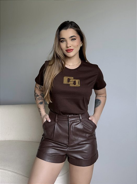 T-SHIRT COLCCI CC PONTILHADO - MARROM EXPRESSO