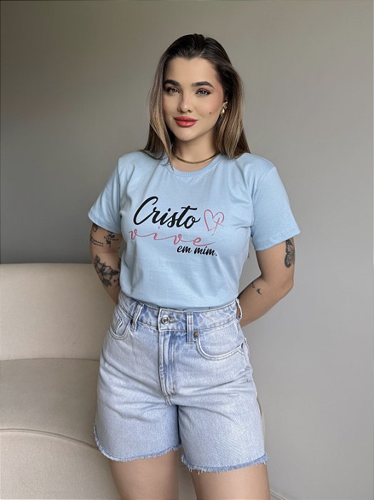 T-SHIRT CRISTO VIVE EM MIM - AZUL BEBE