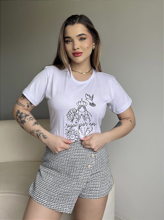 T-SHIRT NOSSA SENHORA ROGAI POR NÓS - BRANCO