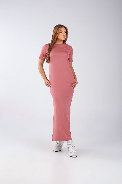 VESTIDO MAITÊ LISO DE ALGODÃO COM BOLSO - ROSA VINTAGE
