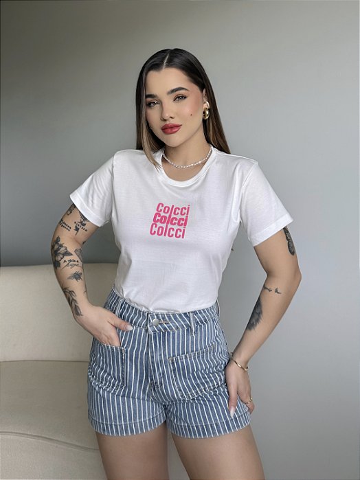 T-SHIRT COLCCI COLCCI (ROSA FLUOR) - OFF WHITE