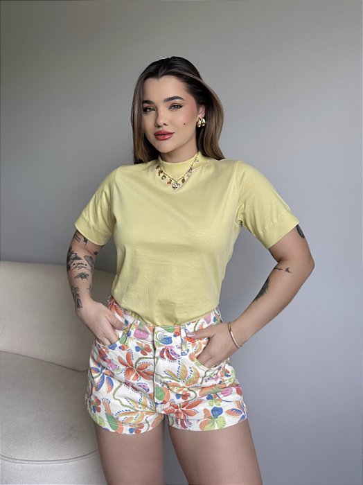 T-SHIRT GOLA ALTA LISA - VERDE LUMINA