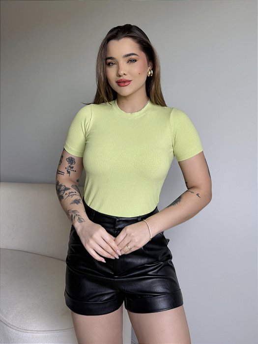 T-SHIRT CANELADA - VERDE CREAM