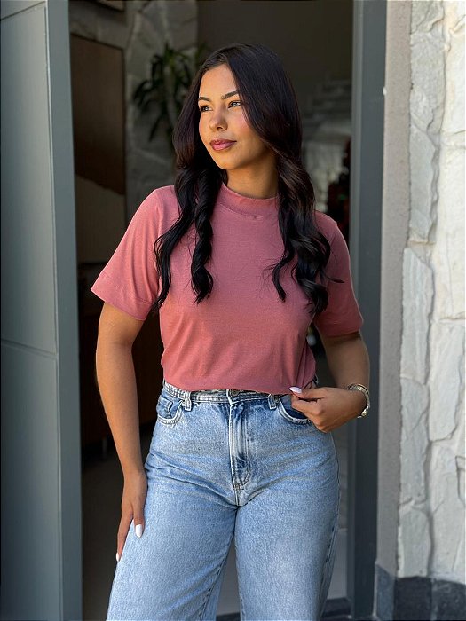 T-SHIRT GOLA ALTA LISA - ROSA VINTAGE