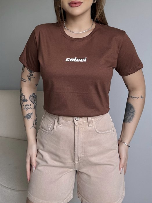 T-SHIRT COLCCI C/GLITTER - MARROM