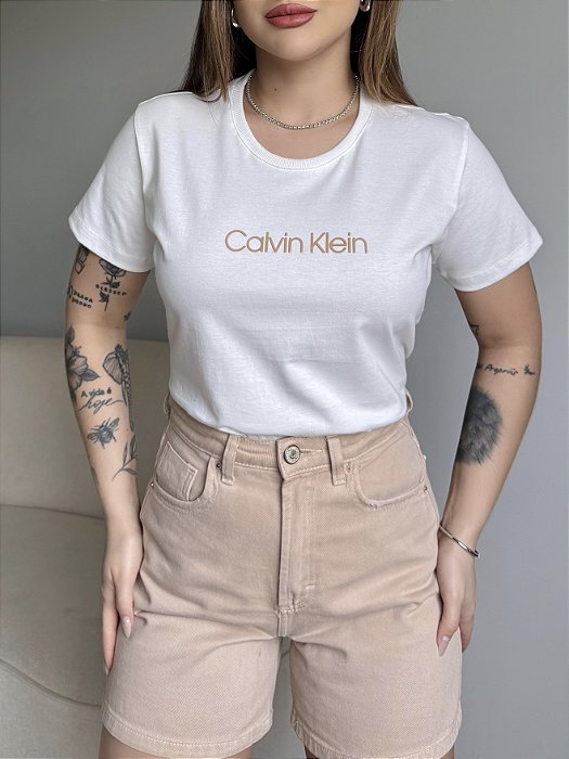 T-SHIRT CALVIN KLEIN ALTO RELEVO - OFF WHITE