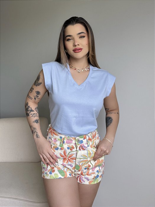 T-SHIRT MUSCLE TEE GOLA V - AZUL CÉU