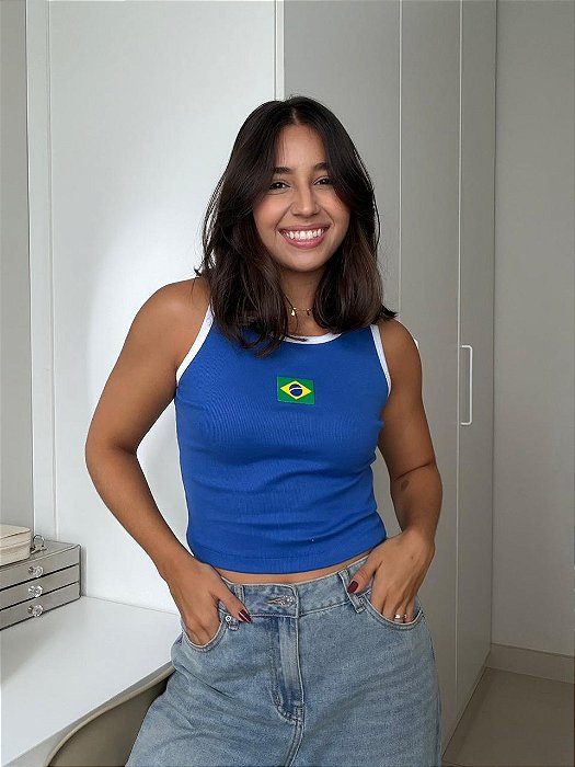 CROPPED RIBANA BICOLOR BRASIL - AZUL BIC
